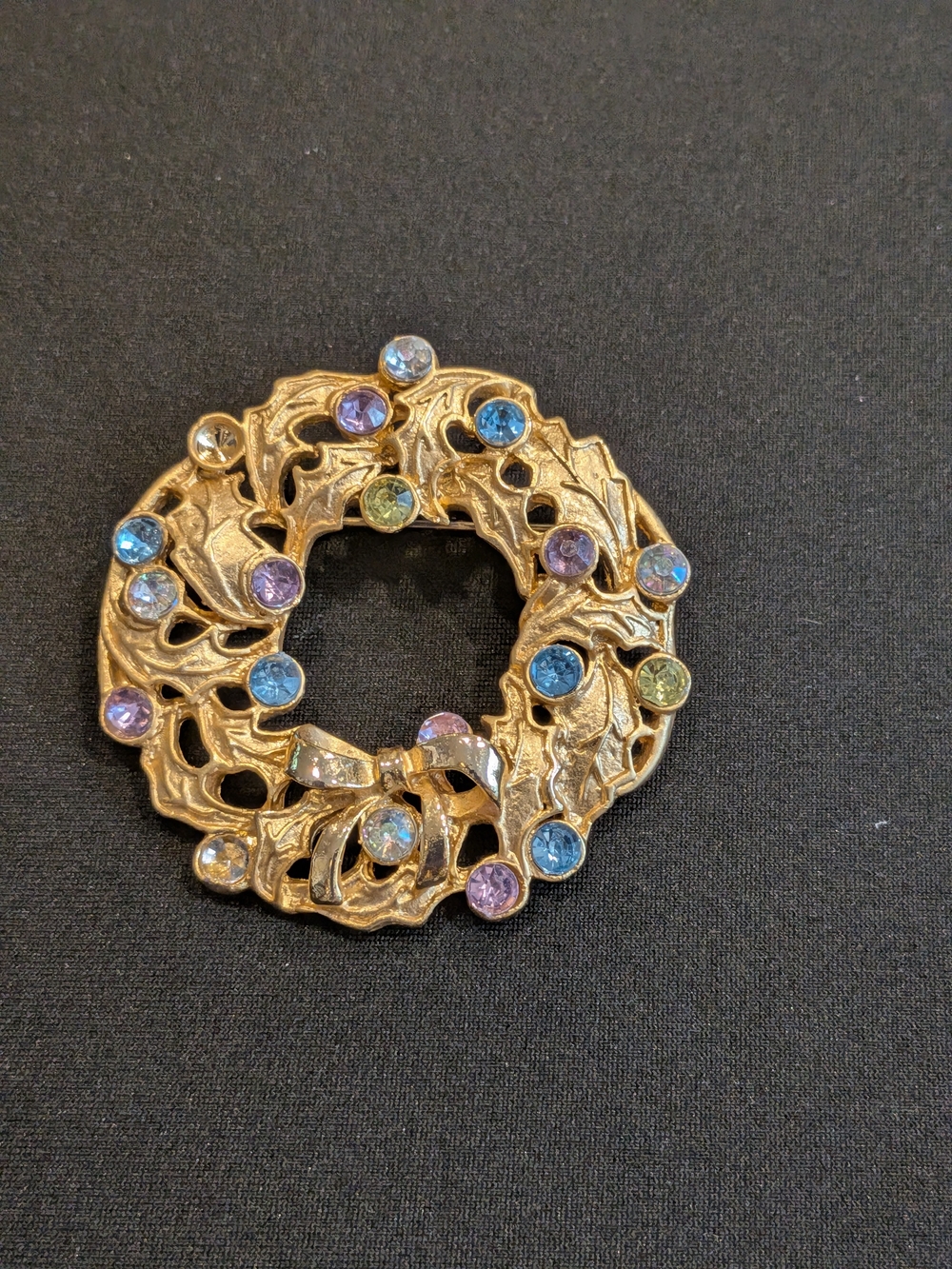 Gold-Tone Multi-Color Crystal Wreath Brooch - Women Jewelry